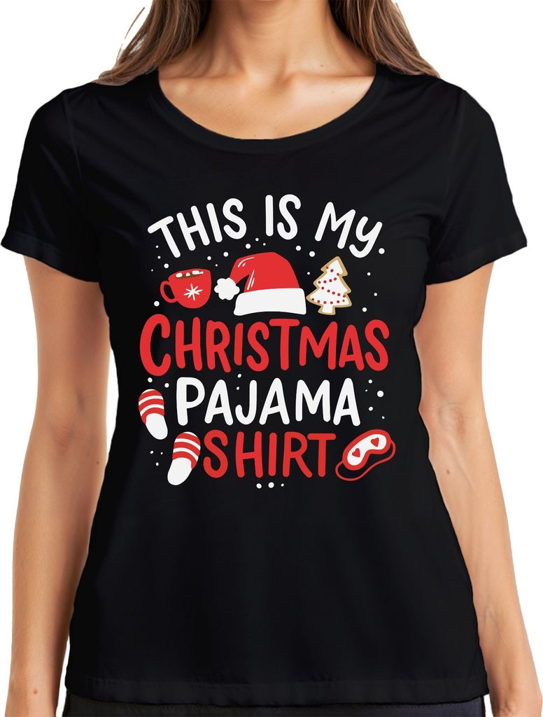 This is my Christmas Pajama Shirt Weihnachtsmütze - Weihnachten Xmas Christmas Damen T-Shirt, Schwarz, XL