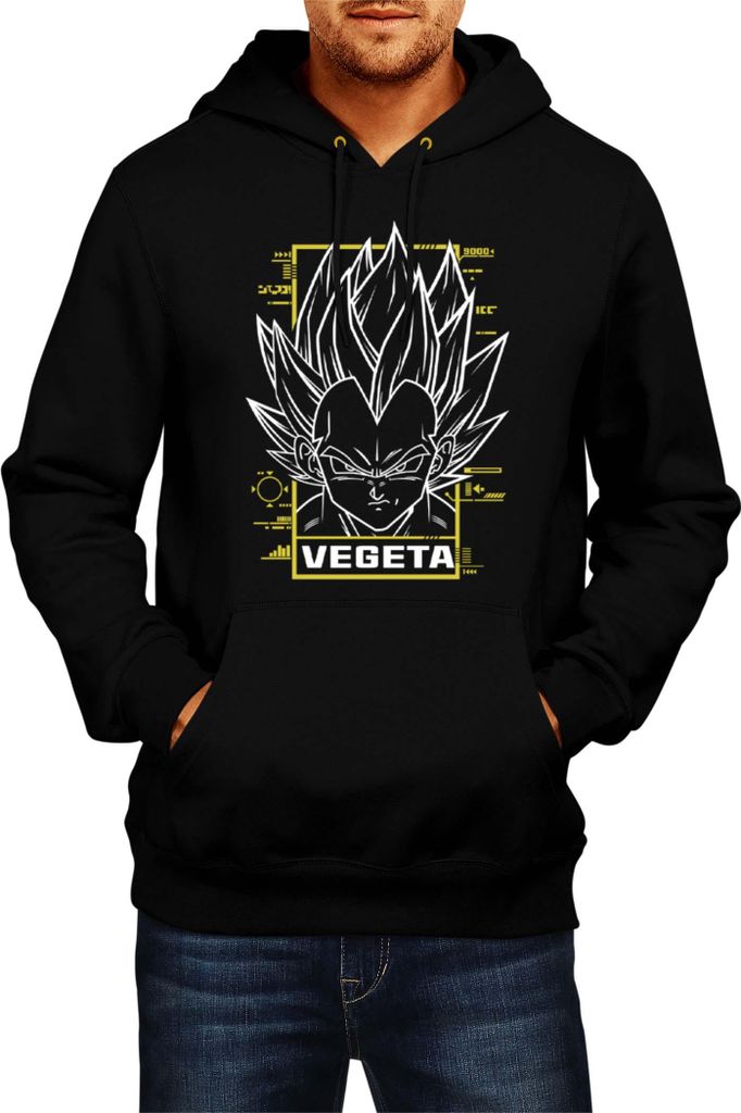 Herren Kapuzenpullover Japan Manga Anime Comics Animation Dragon Anime Manga Ball Vegeta 9000 Power, Man S / Schwarz