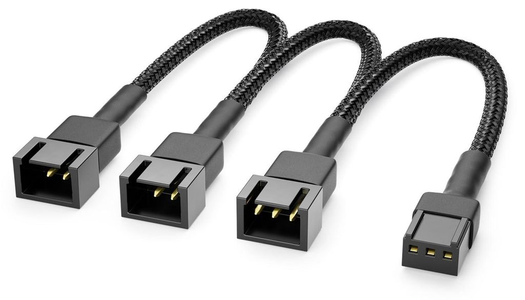 deleyCON 20cm 3-Pin Lüfter Verteilerkabel Nylonmantel - Produktbild 