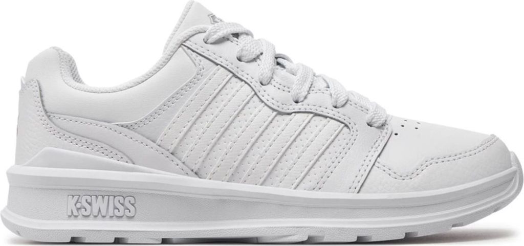 A white K-Swiss sneaker shown from the side on a white background.