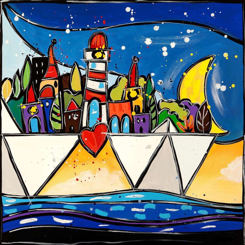 Moderner farbenfroher Leinwandbuild - Wallas, Village in Italy - 50X50 cm
