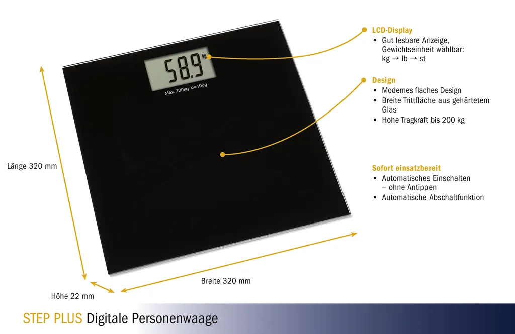 Balance numérique TFA Dostmann Step Plus pour pesée précise de 200kg
