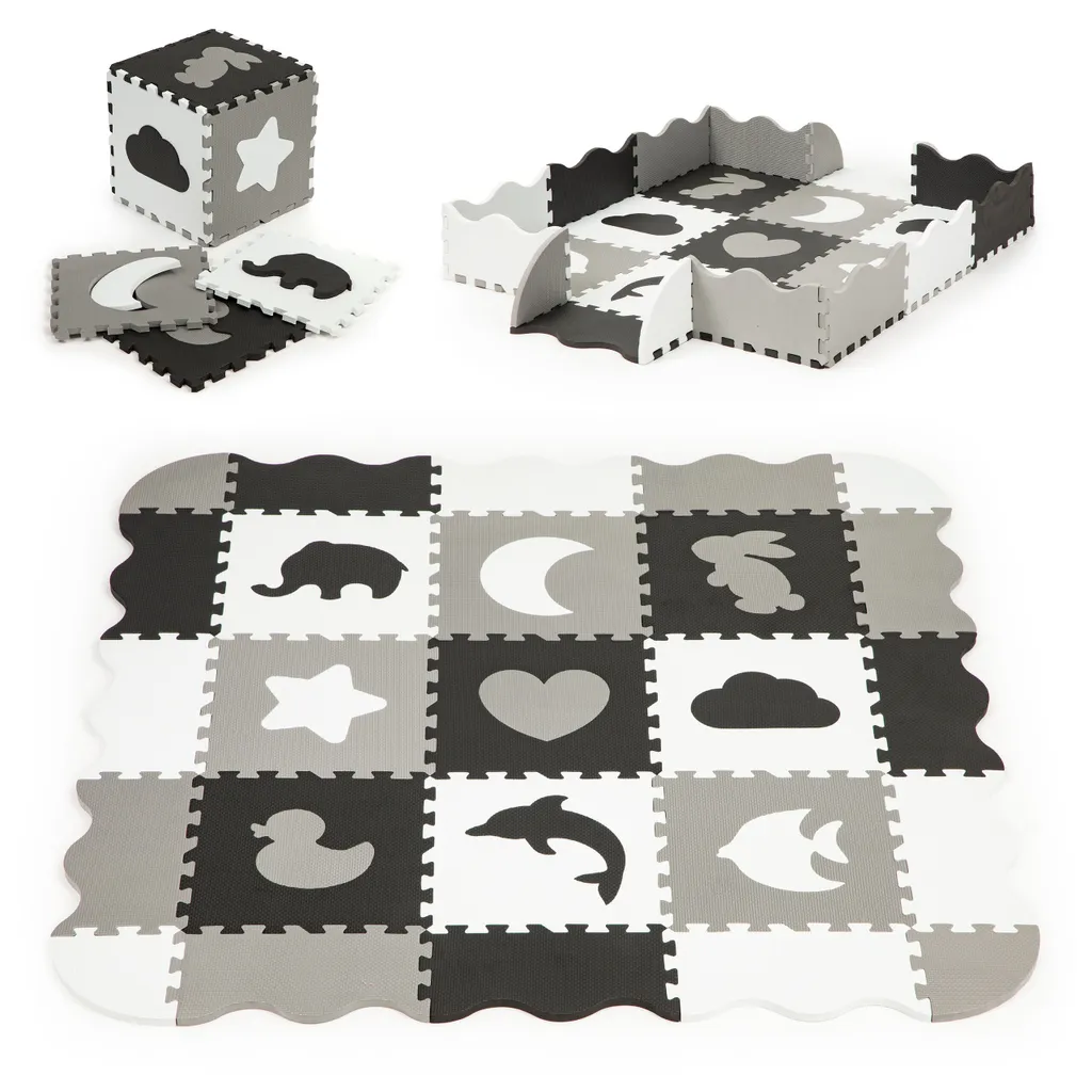 Tapis de puzzle en mousse 25 pièces avec bordures pour aire de jeux bébé