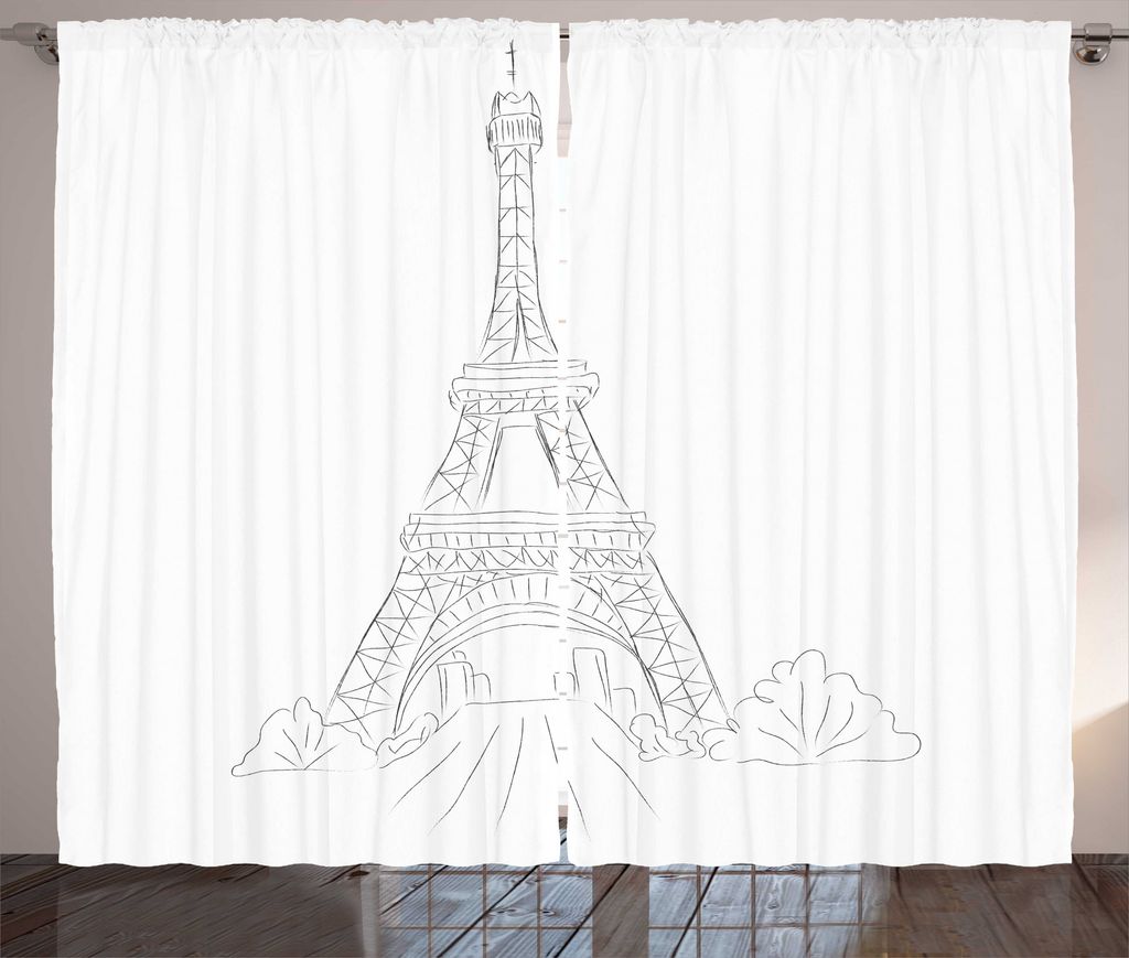 ABAKUHAUS Eiffelturm Rustikaler Gardine, Bleistift gezeichneten Monument, Schlafzimmer Kräuselband Vorhang mit Schlaufen und Haken, 280 x 225 cm, ...
