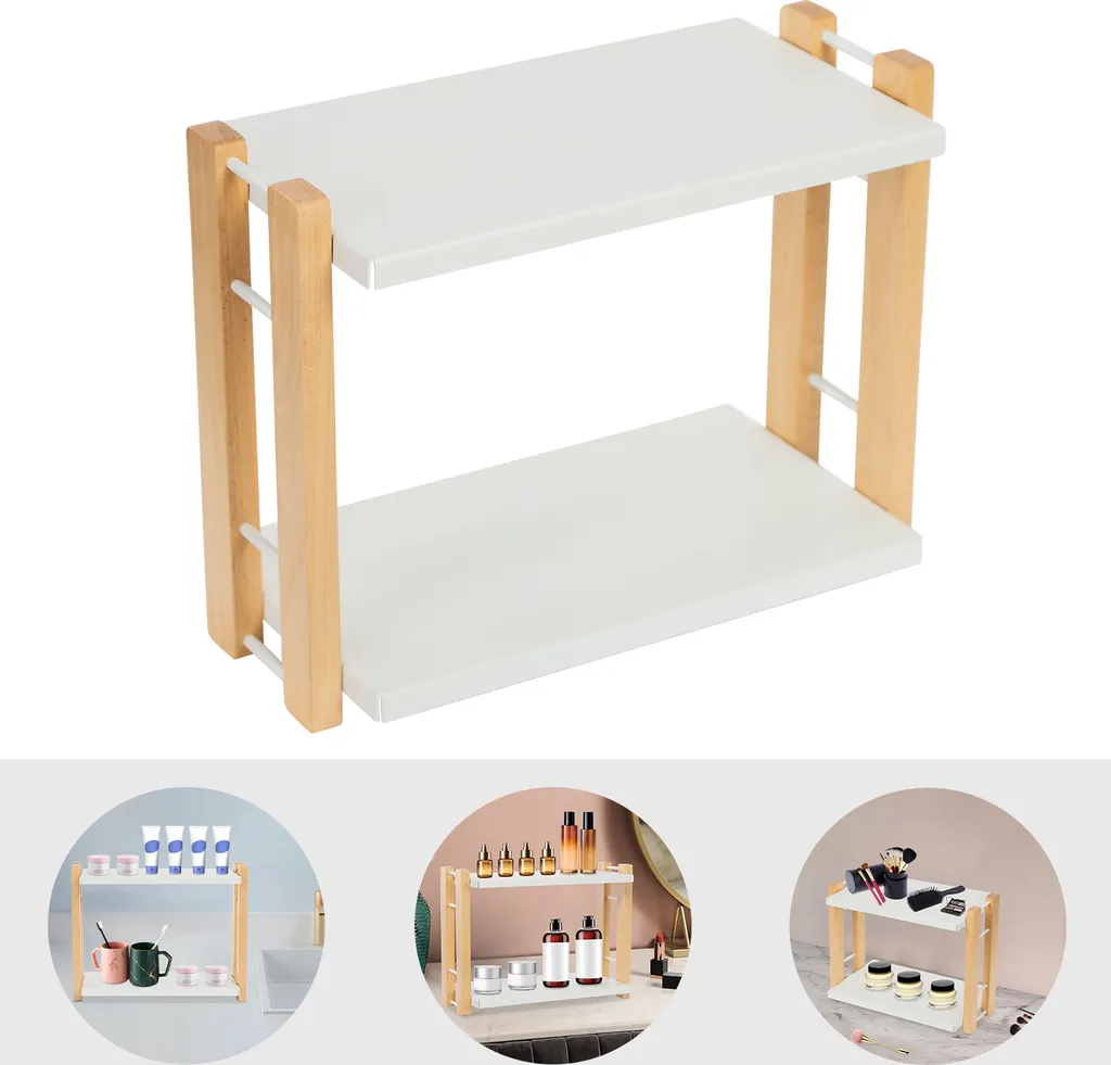 Organiseur de maquillage blanc 33x17x26cm à 2 niveaux pour salle de bain