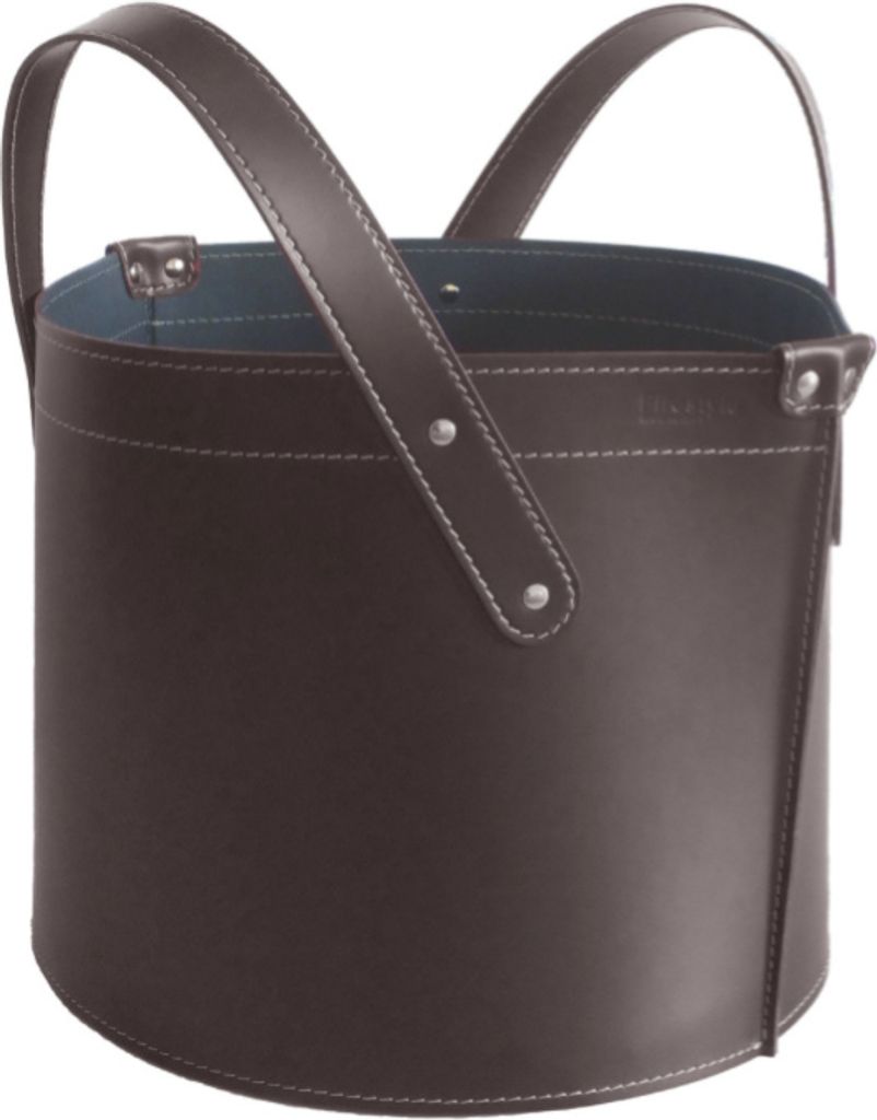 Italienischer Holzkorb "GINA" aus echtem Leder | Dunkelbraun (dark brown)