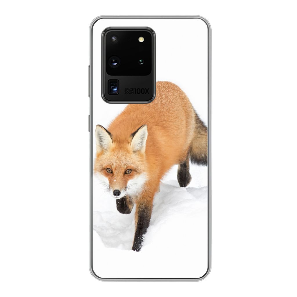 MuchoWow Handyhülle Schutzhülle Hülle für Samsung Galaxy S20 Ultra Fuchs - Schnee - Winter Silikon Softcase Handy Hülle - Karteninhaber