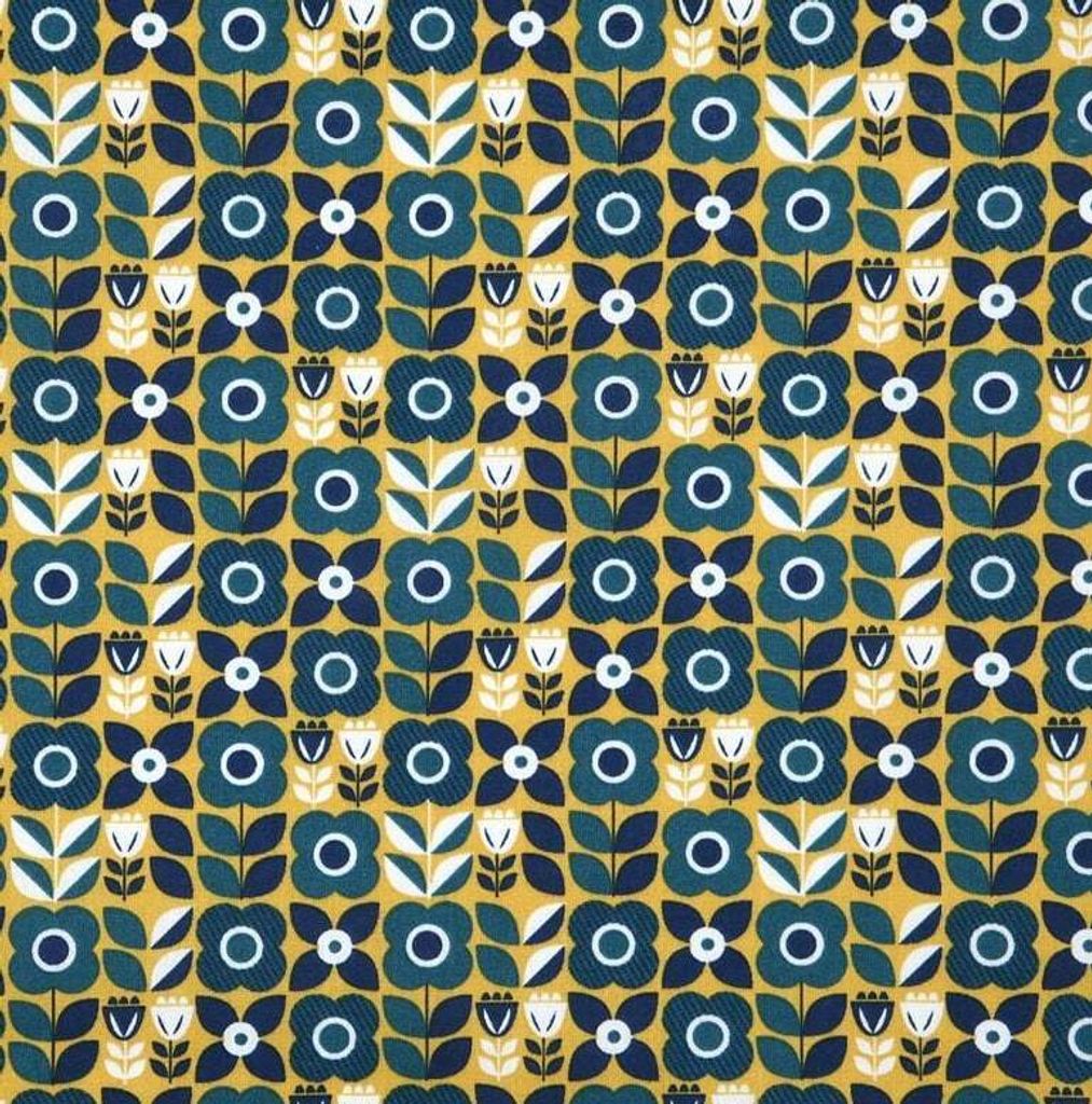 Baumwollstoff Meterware Retro Blumen gelb blau 1,40m