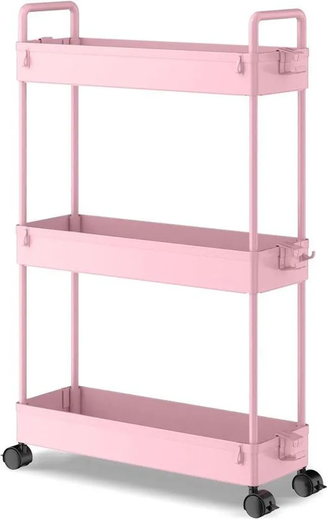 Étagère de salle de bains rose 3 étages - Meuble étroit gain de place