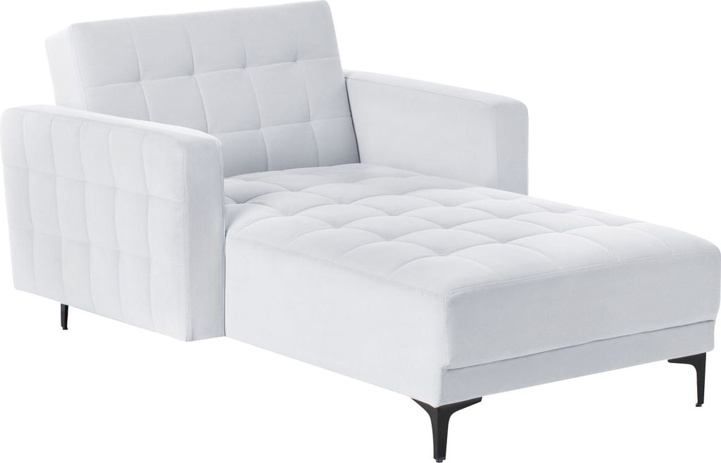BELIANI Chaiselongue Hellgrau Samt Gesteppt mit Schwarzen Metallbeinen Verstellbare Rückenlehne Schlaffunktion Modern Glamourös Wohnzimmer Liegesofa