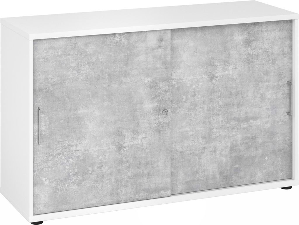 Schiebetürschrank Derie 9 2 OH BxTxH 120x40x74,8cm Griff BS Weiß/Beton