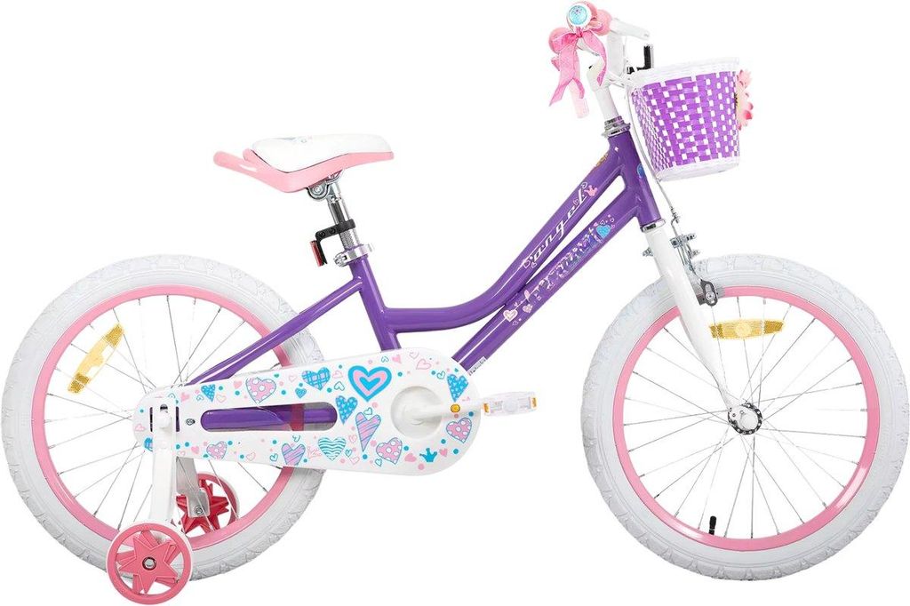 Kinderfahrrad Mädchen 18 Zoll (45 cm) – Mit Stützrädern, Korb, Handbremse & Ständer – Lila