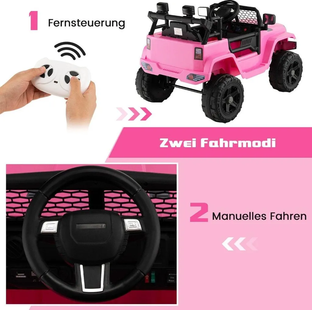 Véhicule électrique enfant 12V rose avec télécommande parentale et MP3 - 4