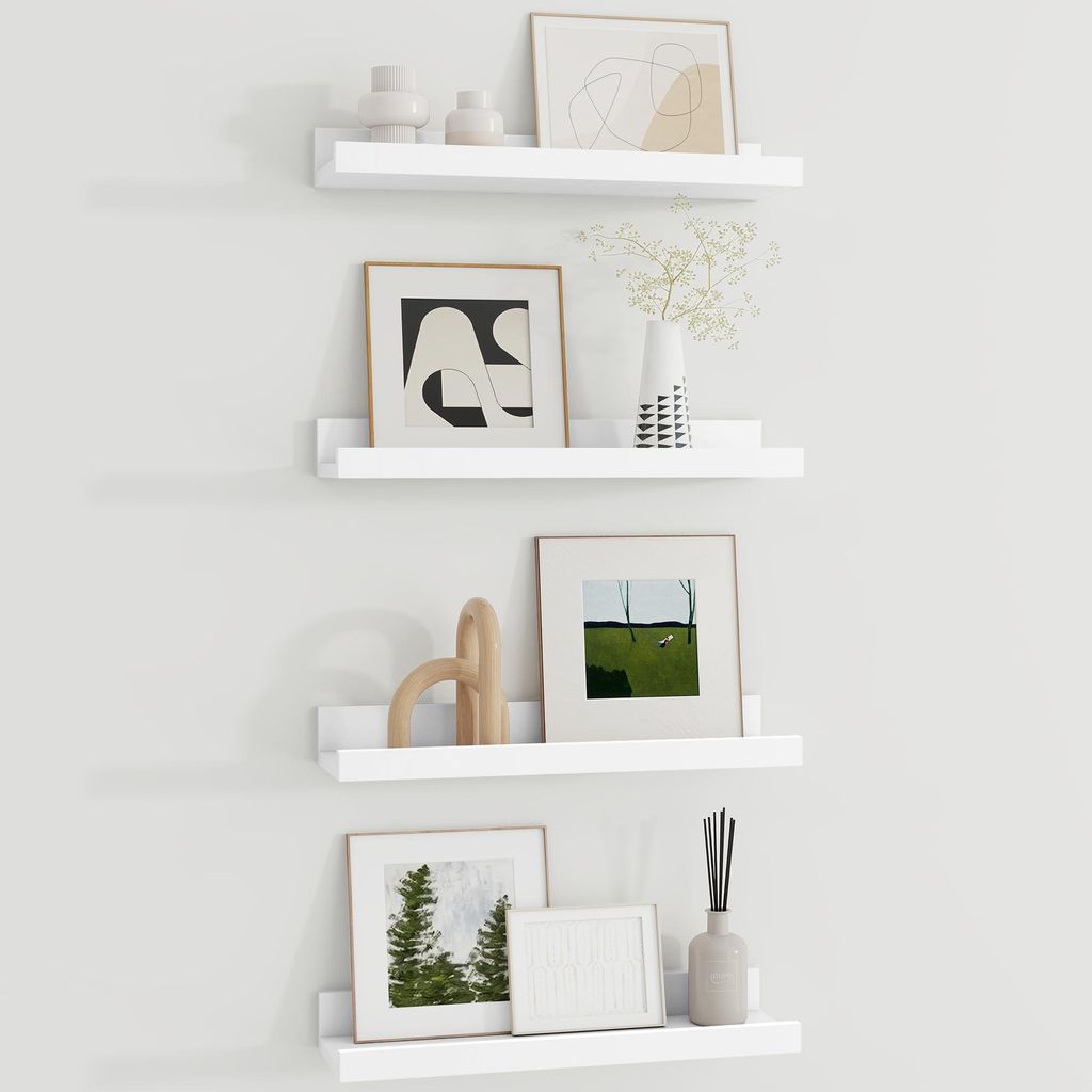 40 cm breites, weißes Wandregal/Fotoregal für Bilderrahmen und Bücher, 4er-Set, schwebendes Regal aus MDF-Holz, geeignet für Küche, Wohnzimmer...