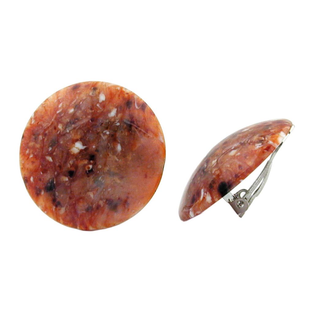 Clip Ohrring 30mm rotbraun-schwarz-weiß glänzend Kunststoff-Bouton rostbraun 30mm