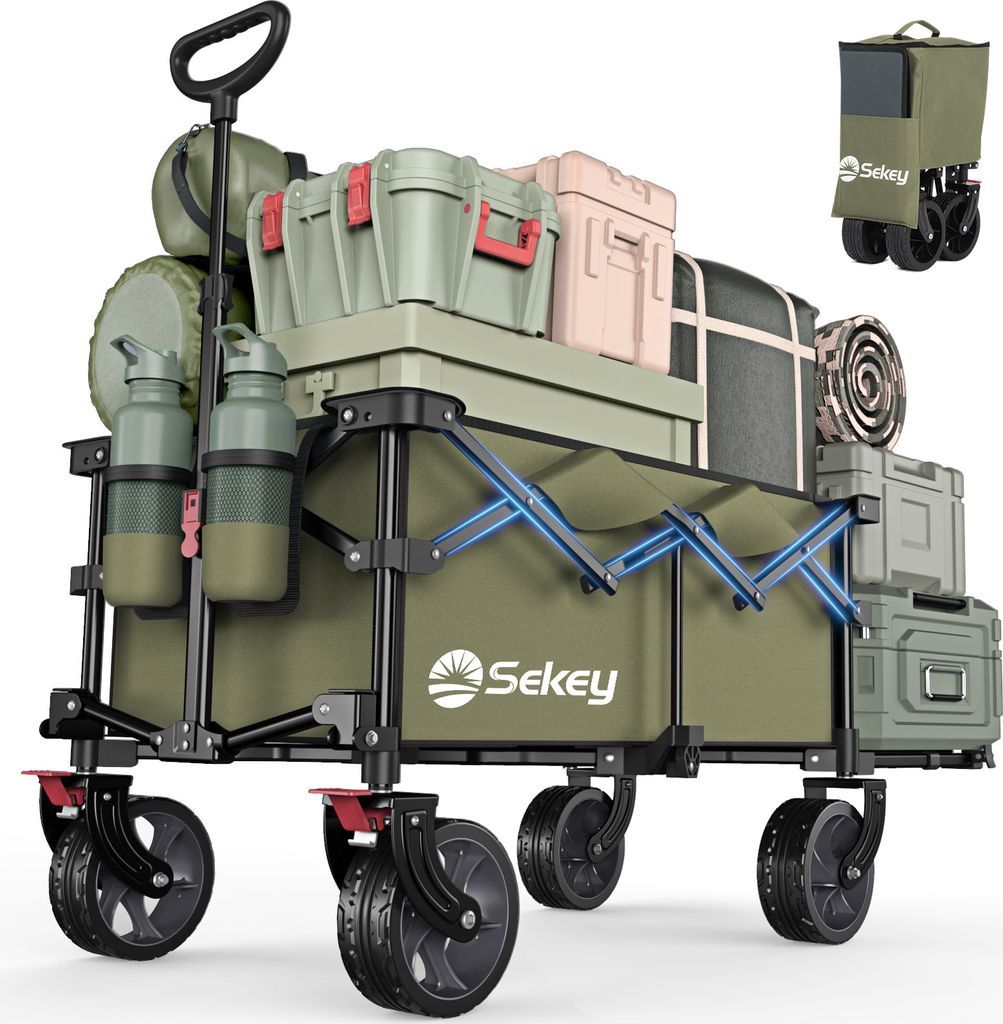 Sekey Bollerwagen faltbar mit Erweiterbarer Heckklappe 135L & 200L Hunde Transportwagen klappbar 150kg Tragkraft & BremseHandwagen Transportkarre