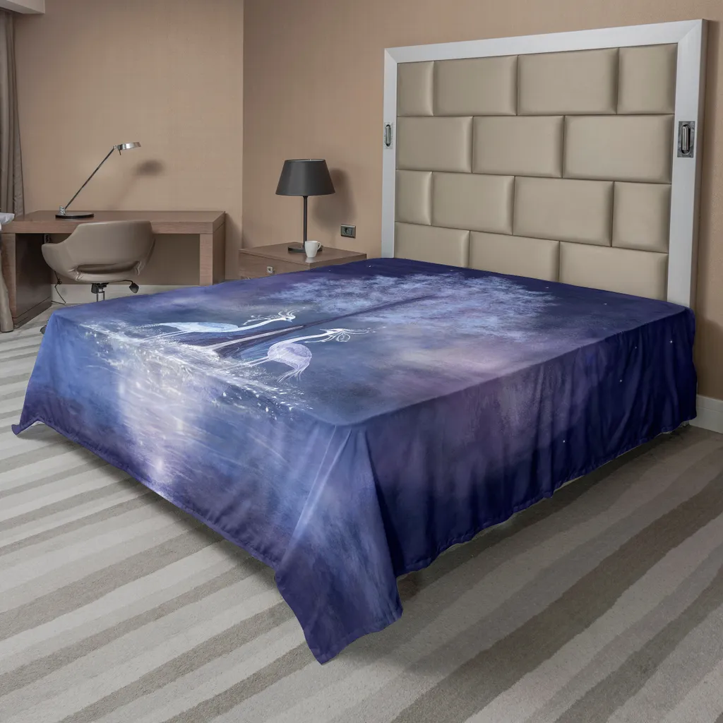 Drap de lit supérieur doux décoratif motif arbre dans l'eau violet 205cm