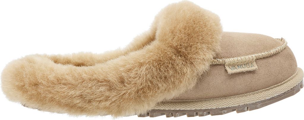 Vanuba - Damen Flauschige Lammfellpantoffeln aus Schafwolle D014 Beige, Größe 41 EU