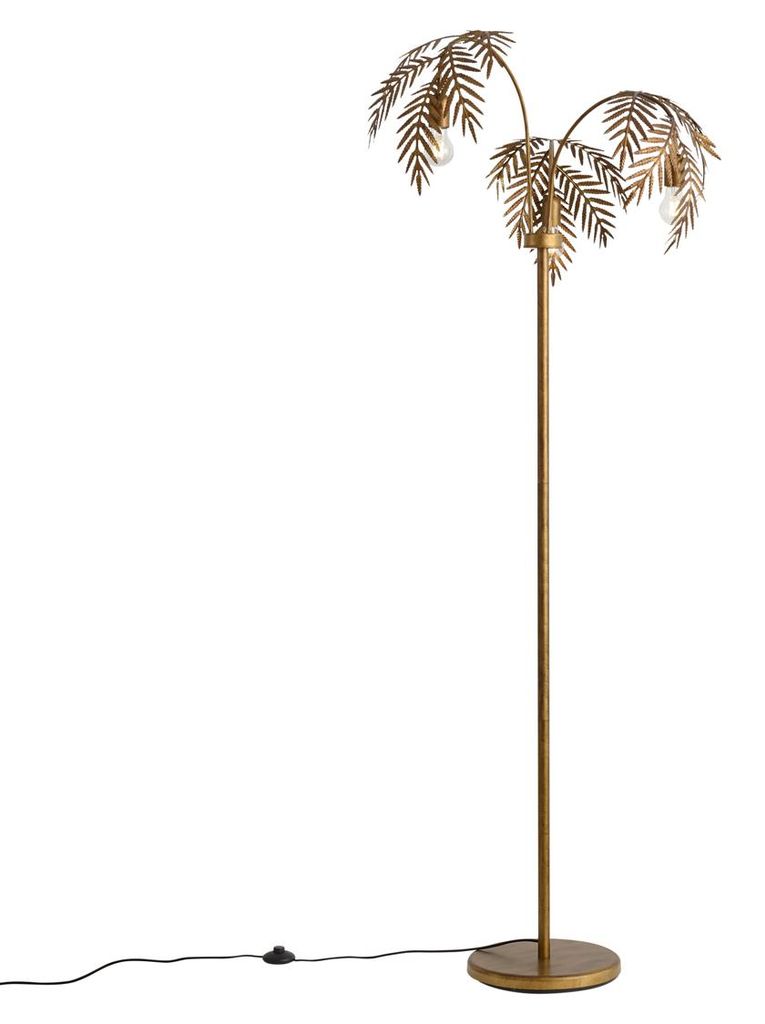 Qazqa Vintage Stehleuchte, Stehlampe - Botanica - Gold, max. 15W, Geeignet für LED, 3-flammig, 191cm, Ideal als Flur, Schlafzimmerlampe und Wohnzi...