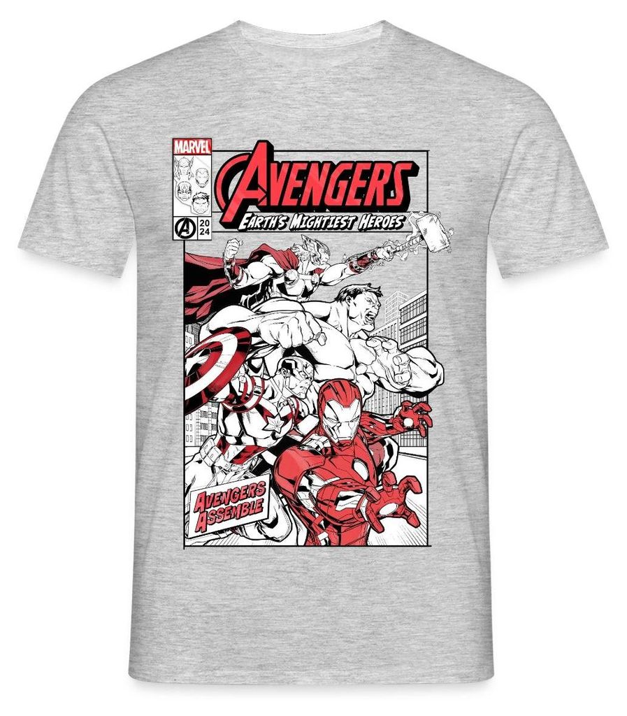 Spreadshirt Avengers Assemble Helden Comic-Motiv Männer T-Shirt, 3XL, Grau meliert