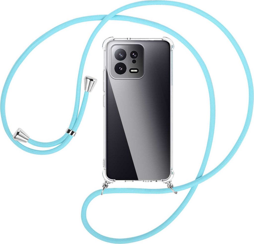 Handykette Backcover-Schutzhülle mit Band (Metall silberfarben) für Xiaomi 13 (6.28'') - himmelblau