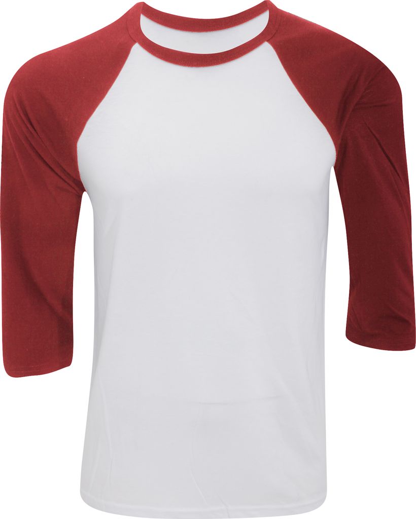 Canvas Herren Baseball T-Shirt, 3/4-Ärmel BC1332 (L) (Weiß/Rot)