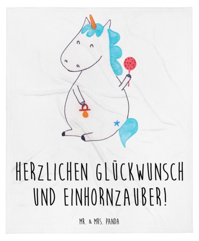 Mr. & Mrs. Panda Bettdecke Einhorn Baby - Weiß - Geschenk, Geburtstag, Eltern, Party, Bettüberwurf, Sofaüberwurf, Schlafdecke, Unicorn, Tagesdec...