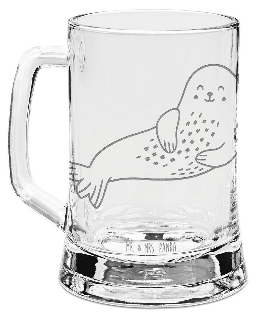 Mr. & Mrs. Panda Krug Robbe Lachen - Transparent - Geschenk, Ostsee, Nordsee, Bierkrug Mit Gravur, Seidel, Strand, Glaskrug, Glas, Gute Laune, Robb...
