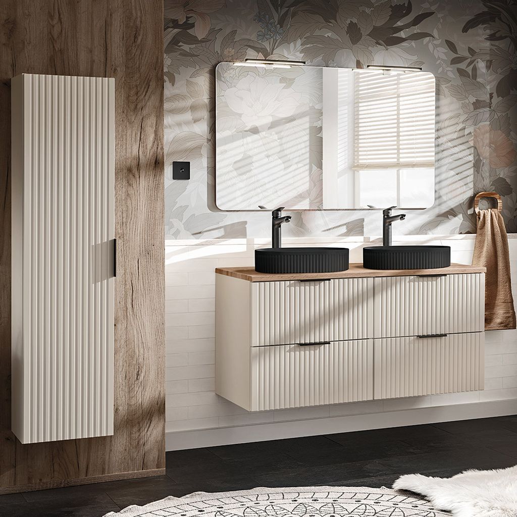 Badmöbel Set mit 120cm Waschtisch, 3-teilig, in kaschmir und Eiche, ADELAIDE-56-CASHMERE
