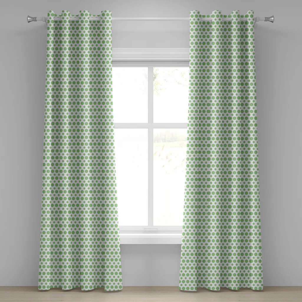 Rideau vintage pop art à pois vert fougère 280x175cm design original