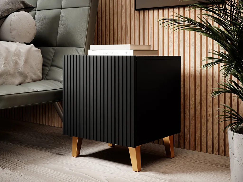 Tables de nuit CRATO design noir et doré - Lot de 2 meubles de lit