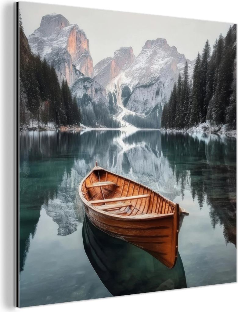 MuchoWow Wanddekoration Metall Metallbild Wandkunst 90x90 cm Boot - Berge - Natur - Wasser MuchoWow Aluminium Gemälde - Dekoration - Industrial - ...