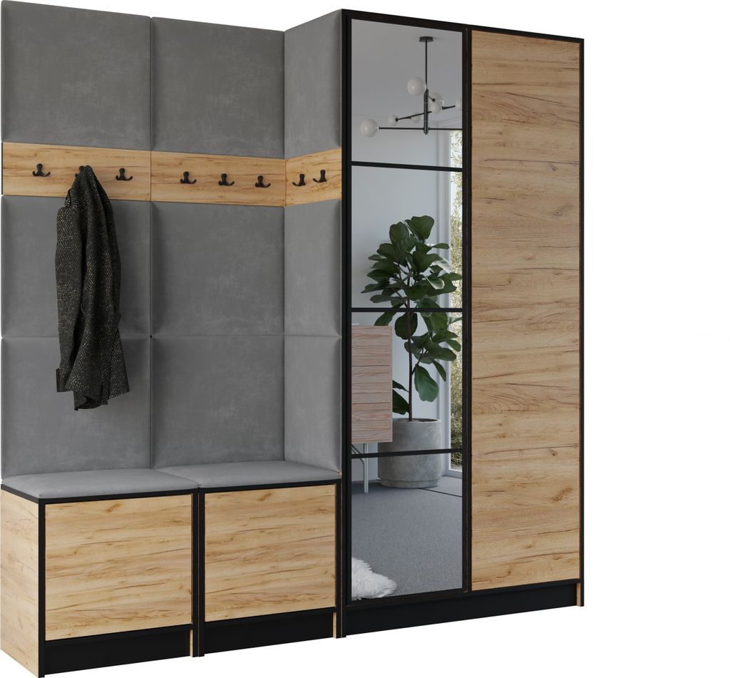 KIER FURNITURE Kleiderschrank EDEN, Schlafzimmer Schrank, Garderobeschrank, Flurschrank Craft Eiche & Grau 211,2x205x39 cm