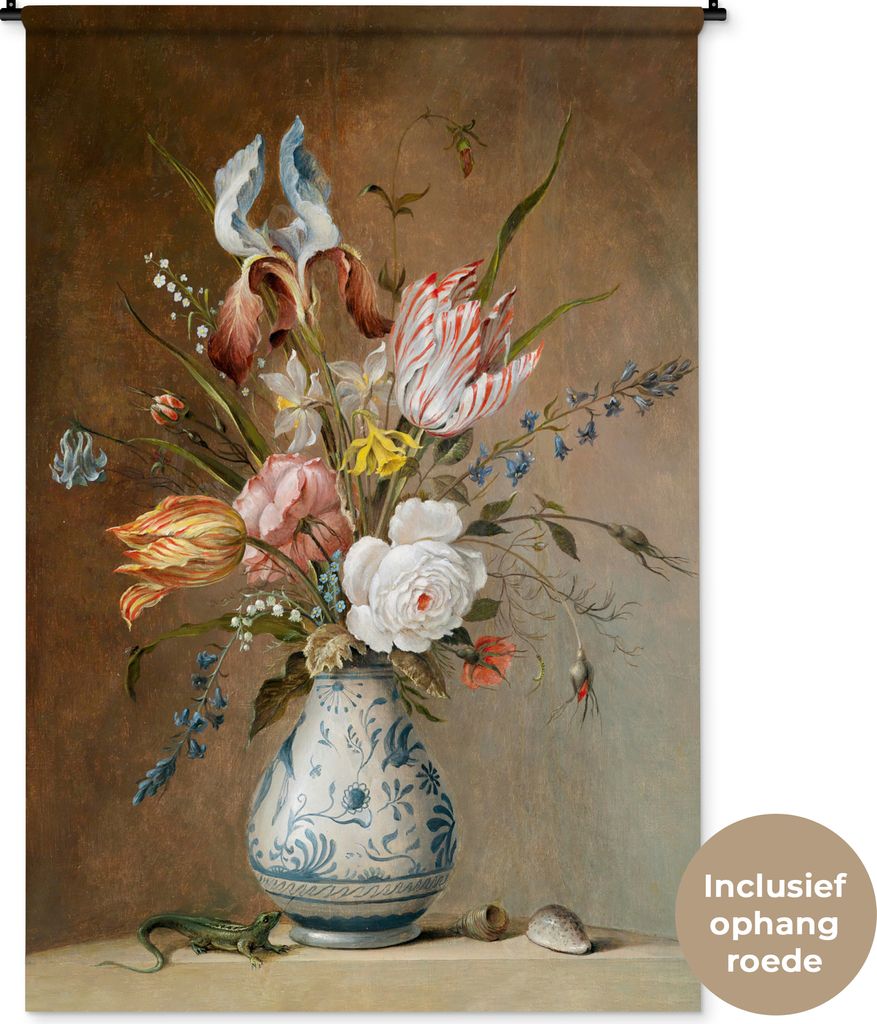 MuchoWow Wandteppich Wandbehang Stilleben mit Blumen - Balthasar van der Ast - Alte Meister 120x180 cm Tapisserie Dekoration Wandtuch - Schlafzim...