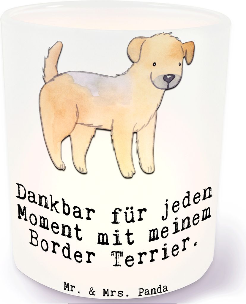 Mr. & Mrs. Panda Kerzenhalter Border Terrier Moment - Transparent - Geschenk, Lichtglas, Teelichthalter, Glas, Windlicht, aus
