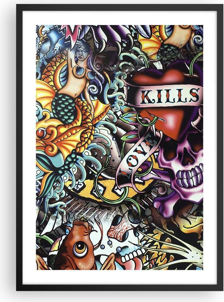 Gerahmtes Poster - Schwarzer Rahmen - Graffiti modern - 50x70 cm - Wand Bild - Wanddeko - Wandbilder - Kunstposter - Wandposter - Bilderrahmen - Bi...