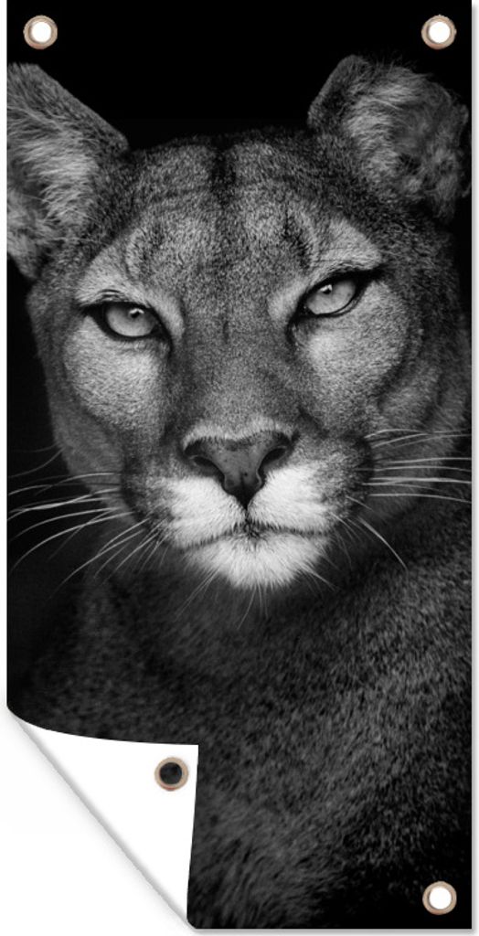 MuchoWow 30x60 cm Outdoor-Poster Gartendeko Sichtschutz Garten Poster für den Garten Tierprofil Puma in schwarz und weiß