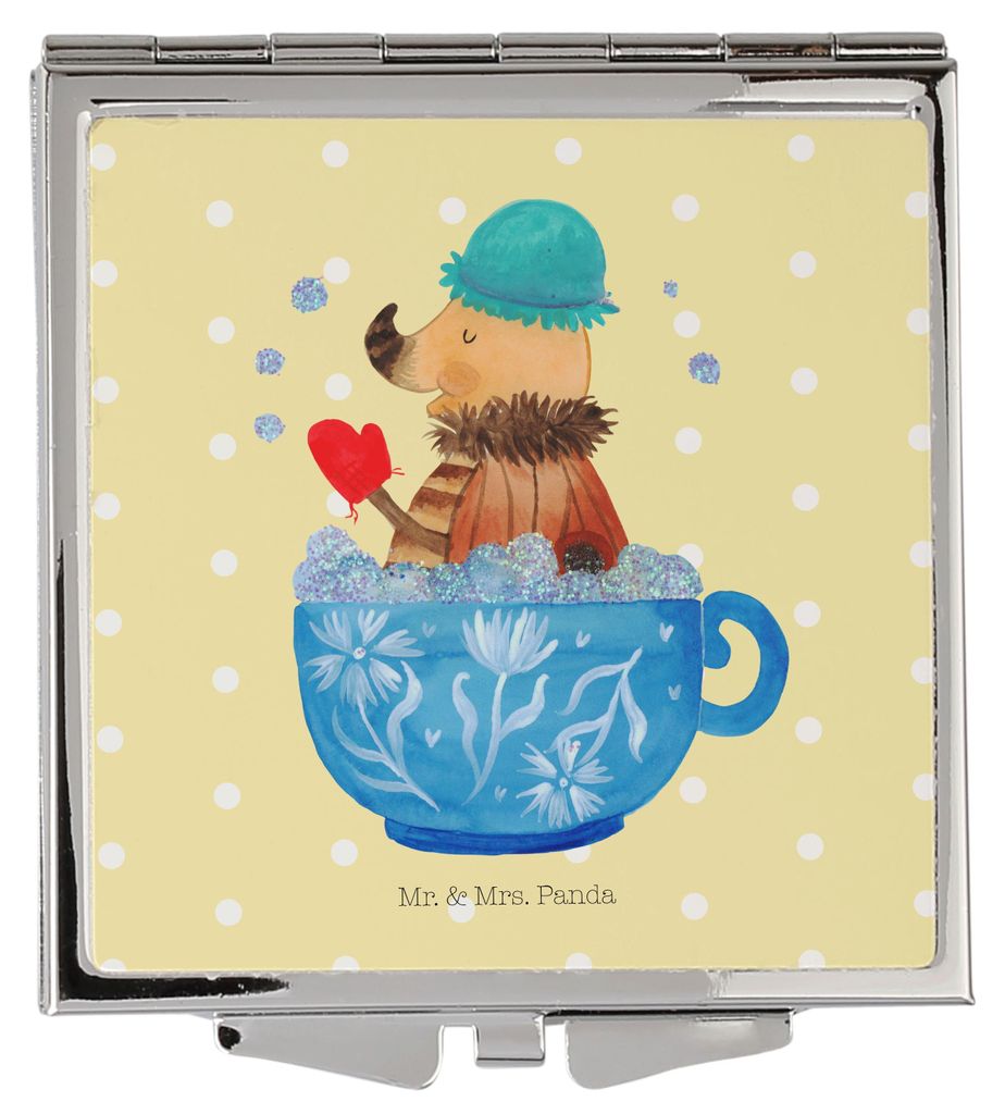 Mr. & Mrs. Panda Schminkspiegel Nachtfalter Schaumbad - Gelb Pastell - Geschenk, Badezimmer, Kosmetikspiegel, Frauen Spiegel, Quadratischer, Handsp...