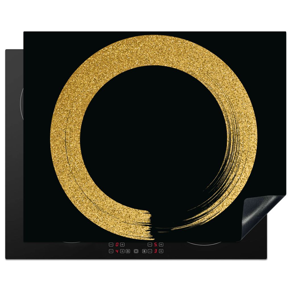 KitchenYeah Herdabdeckplatte Kreis aus goldenem Glitter auf schwarzem Hintergrund , 65x52cm, Küche Deko, Glaskeramikkochfeld Herdabdeckung, Abde...
