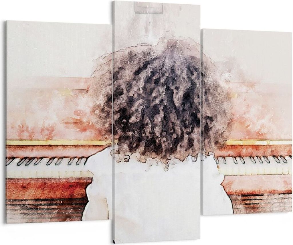 Bild auf Leinwand - Leinwandbild - 3 Teile - Kind Klavier Aquarell - 130x100cm - Wand Bild - Wanddeko - Wandbilder - Leinwanddruck - Bilder - Wandd...