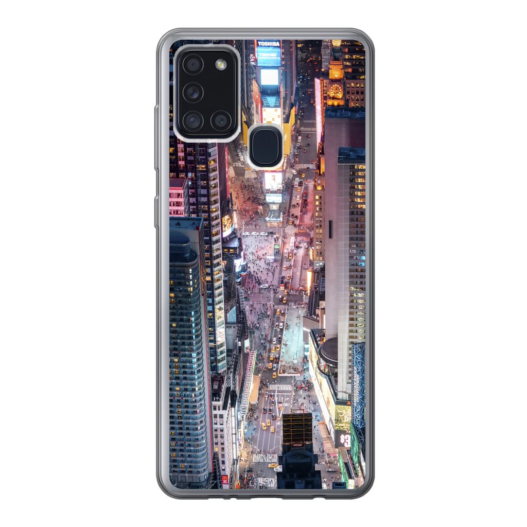 MuchoWow Handyhülle Schutzhülle Hülle für Samsung Galaxy A21s Blick von oben auf den Times Square in New York Silikon Softcase Handy Hülle -...