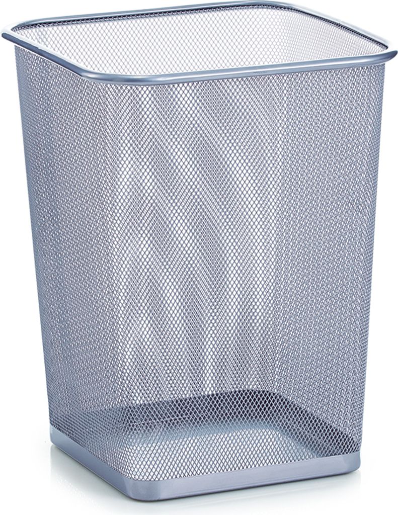 Papierkorb Mülleimer für Büro, Bad, Jugendzimmer & Kinderzimmer 25,5 Liter, 26,8 x 26,8 x 35,5 cm, Metallgeflecht, quadratisch, silber