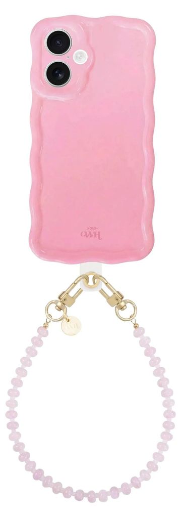 Glossy Wavy Hülle Bubble Blush - Dusty Pink Cord (Kurze Handykette) - Kompatibel mit iPhone 16