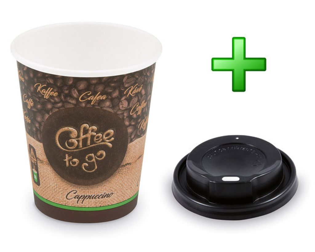 500x Kaffeebecher M 'Cappuccino To Go' mit Trinkdeckel Produktbild 