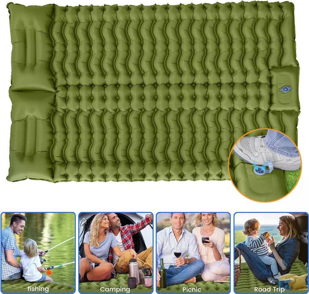 Double Sleeping Pad for Camping Self Inflating Camping Mattress Pad with Pillow