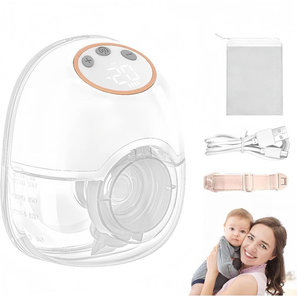 Tragbare Milchpumpe Freihaendige, 4 Modi, 12 Saugstufen, Elektrische Milchpumpe zum Stillen, Geraeuscharm, Integrierter Akku mit 180 ml Milchsammler