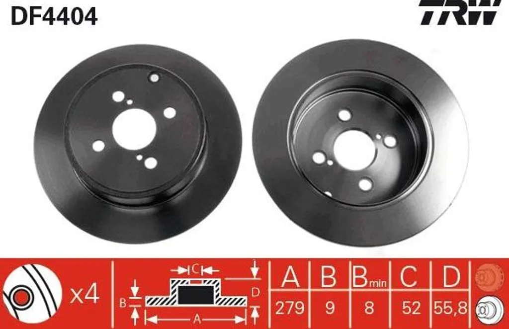 Disque de frein TRW DF4404 OE 42431-02082 pour Toyota Corolla