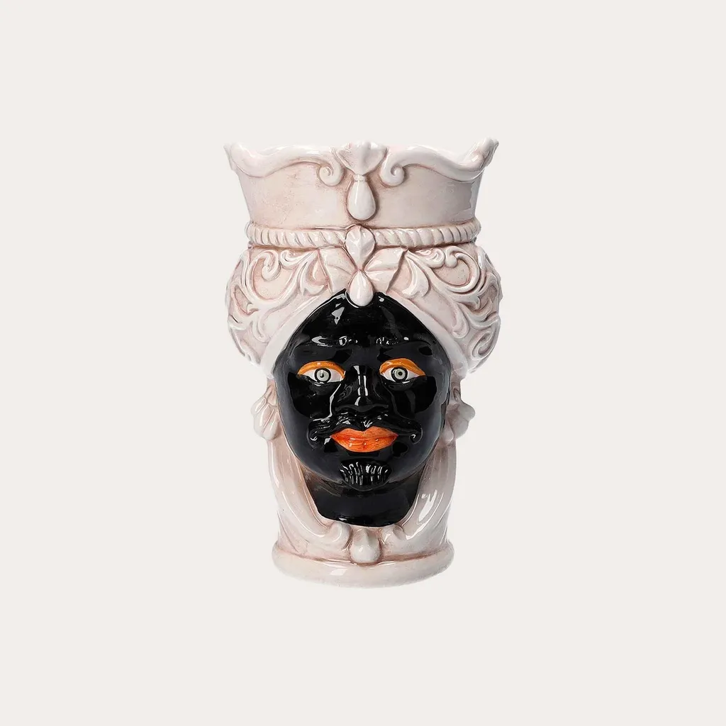 KEYHOMESTORE Petit Vase Testa di Moro en Céramique Beige et Noire 15cm