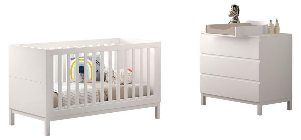 Babyzimmer Set Keely Kiefer & MDF weiß Baby-/Juniorbett Wickelkommode