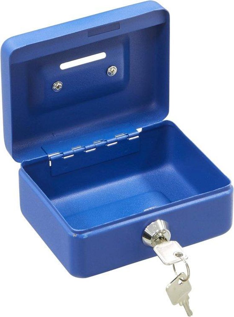 Stahl Geldschrank mit Schlüssel | Kompakter Schließfach | Sparbuch mit Münzschlitz | Sicher Kisten für Wertgegenstände | Blau, 12,5 cm